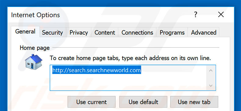 Eliminando searchnewworld.com de la página de inicio de Internet Explorer