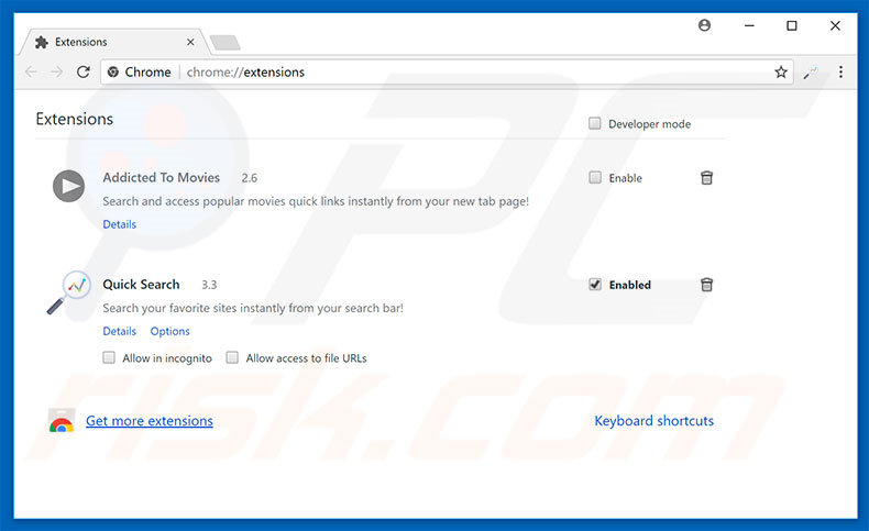 Eliminando las extensiones relacionadas con search.searchquicks.com de Google Chrome