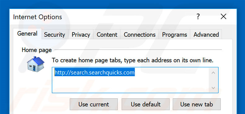 Eliminando search.searchquicks.com de la página de inicio de Internet Explorer