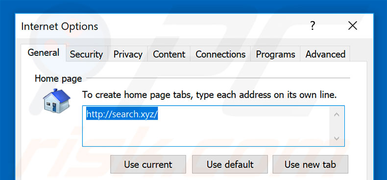 Eliminando search.xyz de la página de inicio de Internet Explorer