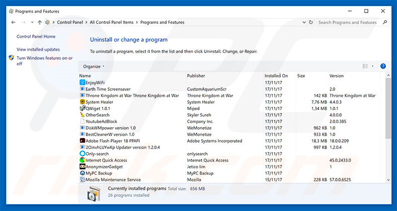 desinstalar el secuestrador de navegadores search.xyz desde el Panel de control