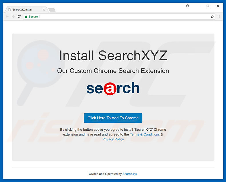 Sitio web destinado a promocionar el secuestrador de navegadores SearchXYZ