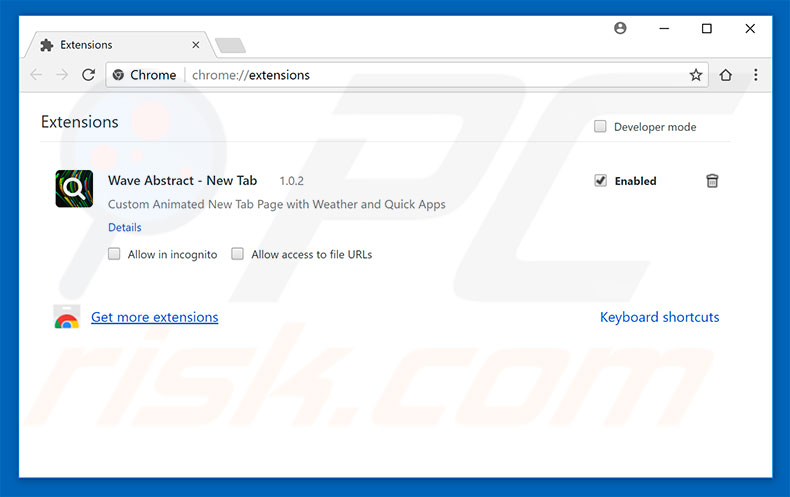 Eliminando las extensiones de Google Chrome relacionadas con wave-abstract.com