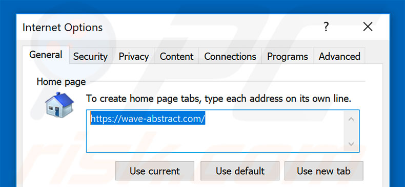 Eliminando wave-abstract.com de la página de inicio de Internet Explorer