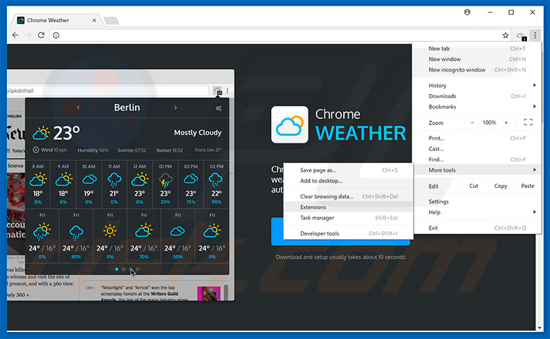 Eliminando los anuncios de Weather For Chrome de Google Chrome paso 1