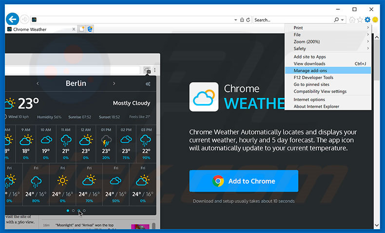 Eliminando los anuncios de Weather For Chrome de Internet Explorer paso 1
