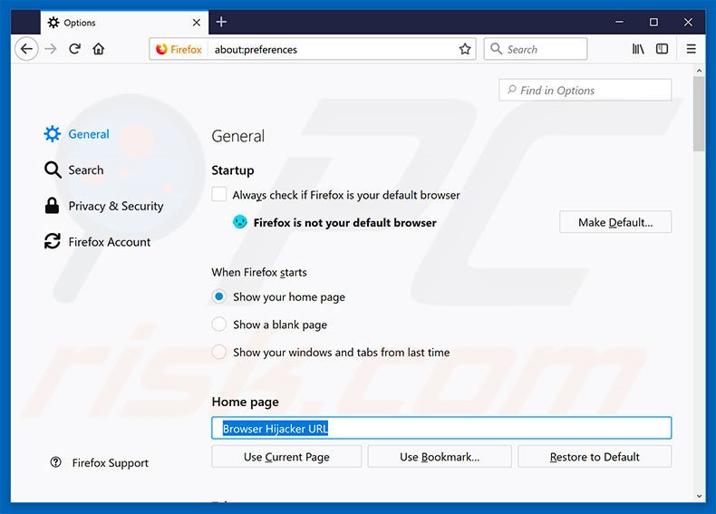 Eliminando el secuestrador de navegadores de la página principal de Mozilla Firefox