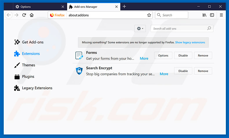 Eliminando chromesearch.info de las extensiones de Mozilla Firefox