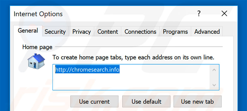 Eliminando chromesearch.info de la página de inicio de Internet Explorer
