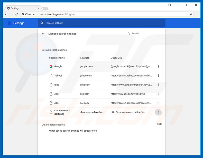 Eliminando chromesearch.online del motor de búsqueda por defecto de Google Chrome