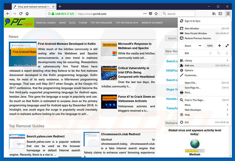 Eliminando los anuncios CloudFront de Mozilla Firefox paso 1