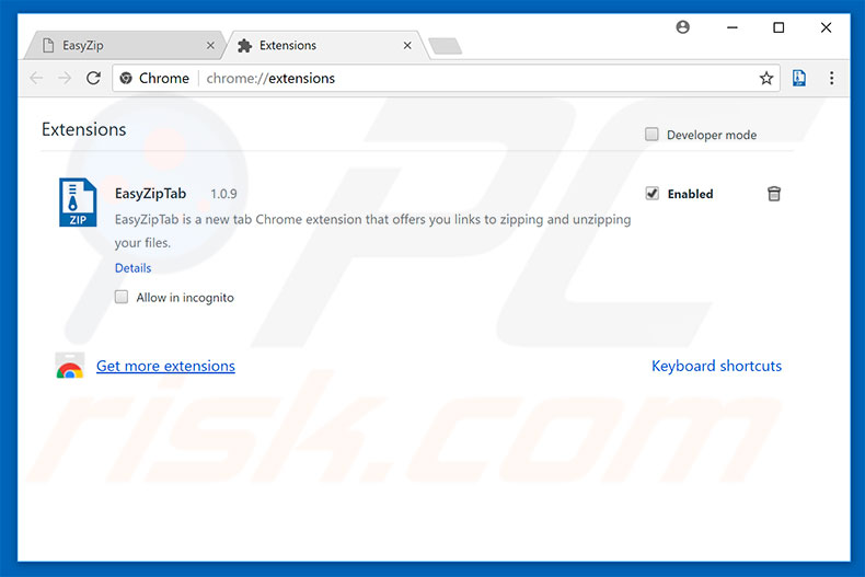 Eliminando easyziptab.com de las extensiones de Google Chrome