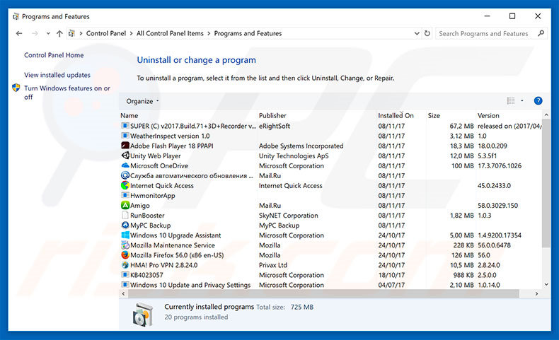 desinstalar el secuestrador de navegadores desde el Panel de control