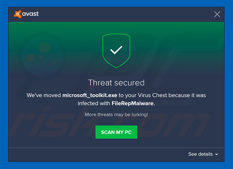 FileRepMalware eliminado por el antivirus Avast