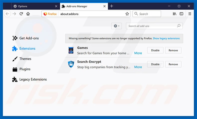 Eliminando las extensiones relacionadas a search.hidesearch.bid de Mozilla Firefox