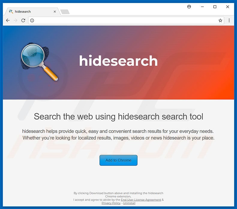 Sitio web utilizado para promover el secuestrador de navegador hidesearch