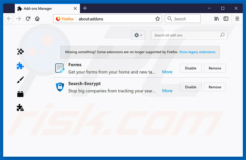 Eliminando search.iezbrowsing.com de las extensiones de Mozilla Firefox
