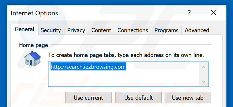 Eliminando search.iezbrowsing.com de la página de inicio de Internet Explorer