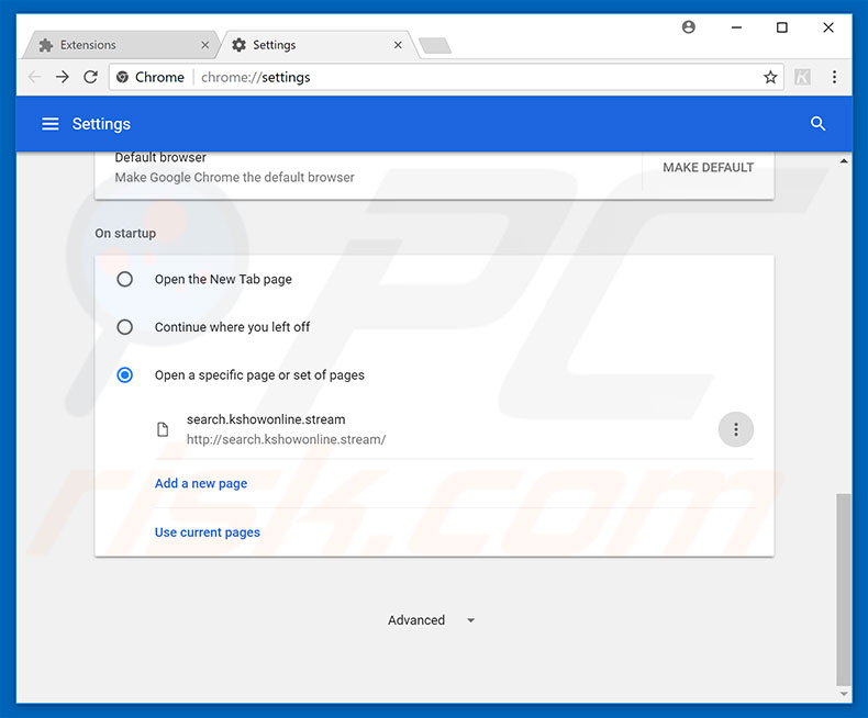 Eliminando search.kshowonline.stream de la página de inicio de Google Chrome