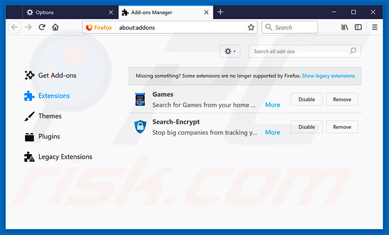 Eliminando search.kshowonline.stream de las extensiones de Mozilla Firefox