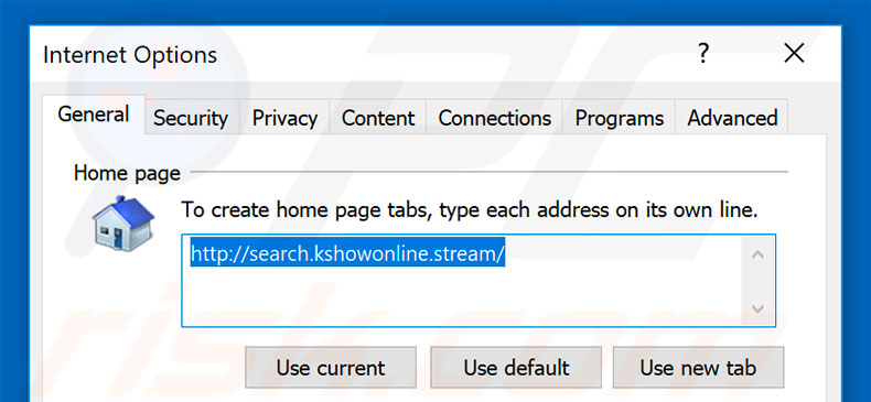 Eliminando search.kshowonline.stream de la página de inicio de Internet Explorer