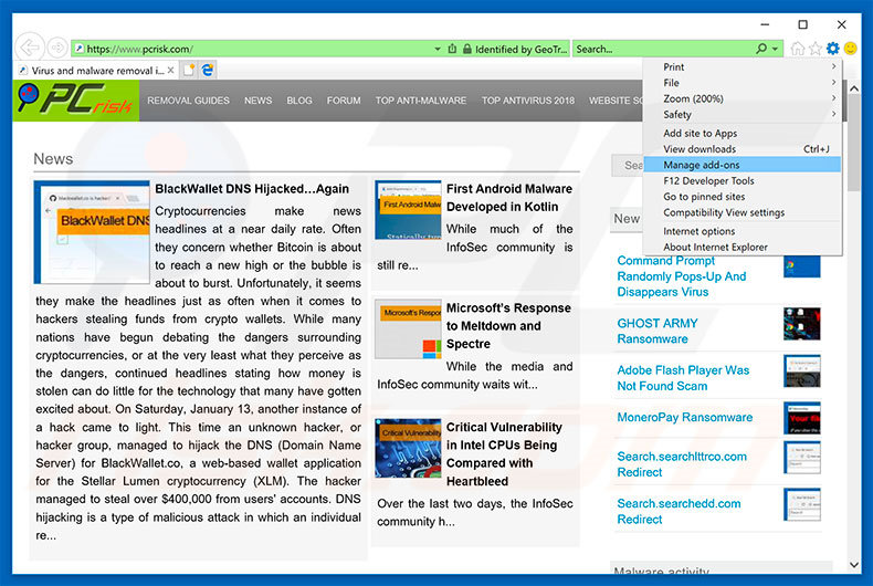 Eliminando los anuncios de offer.alibaba.com de Internet Explorer paso 1