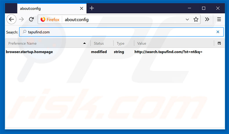 Eliminar search.tapufind.com del motor de búsqueda por defecto de Mozilla Firefox