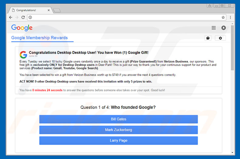 You Have Won A Google Gift adware
