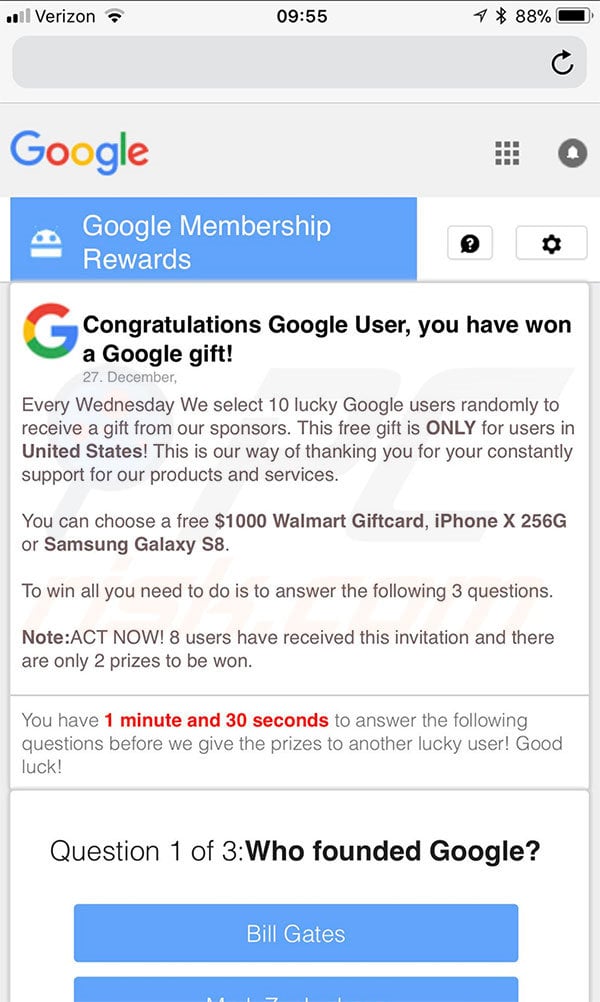 versión móvil You Have Won A Google Gift