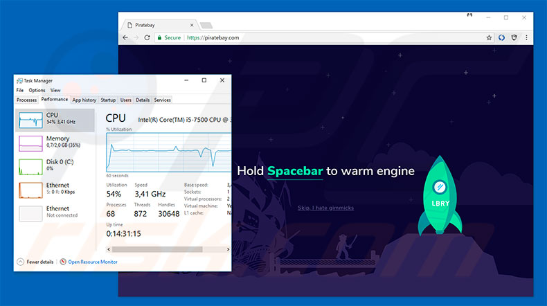 sitio web usando un script de Coinhive