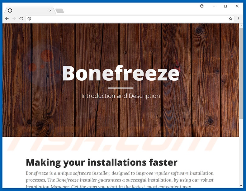 Sitio web destinado a promocionar el secuestrador de navegadores Bonefreeze