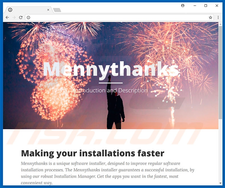Sitio web destinado a promocionar el secuestrador de navegadores Mennythanks