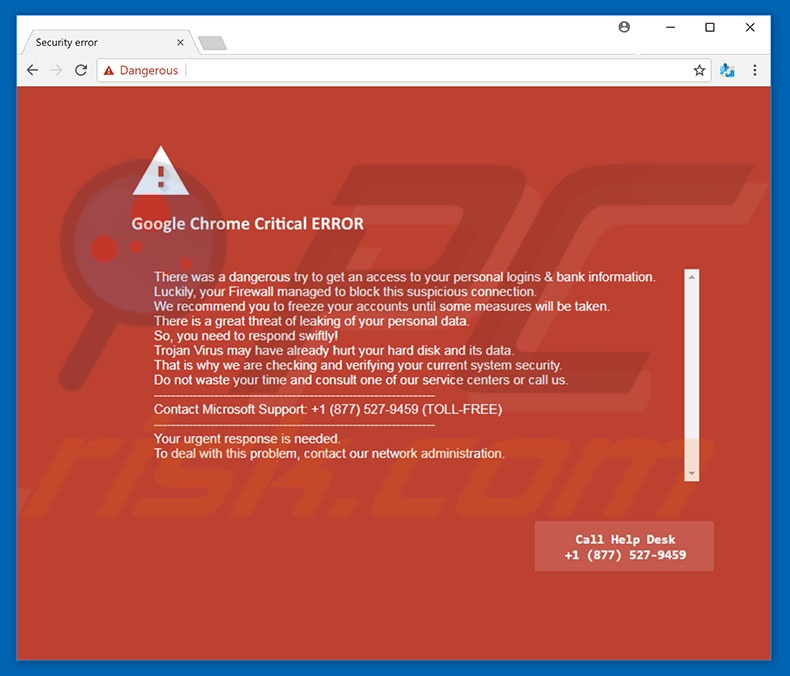 estafa Google Chrome Critical ERROR