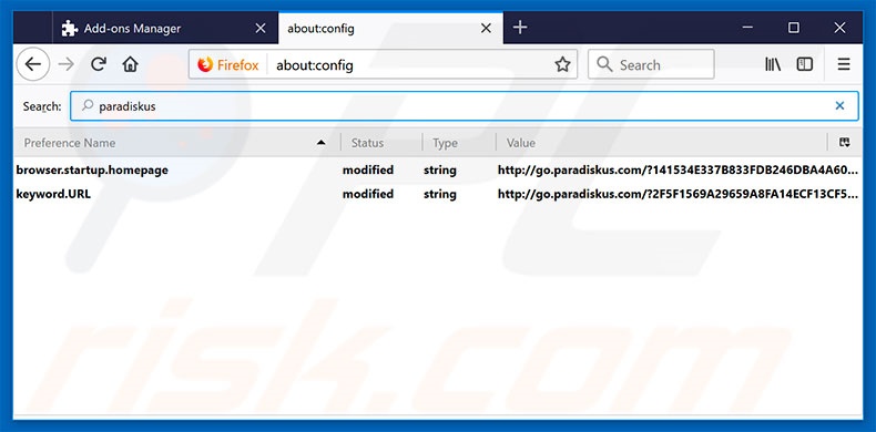 Eliminar go.paradiskus.com del motor de búsqueda por defecto de Mozilla Firefox