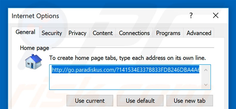 Eliminando go.paradiskus.com de la página de inicio de Internet Explorer