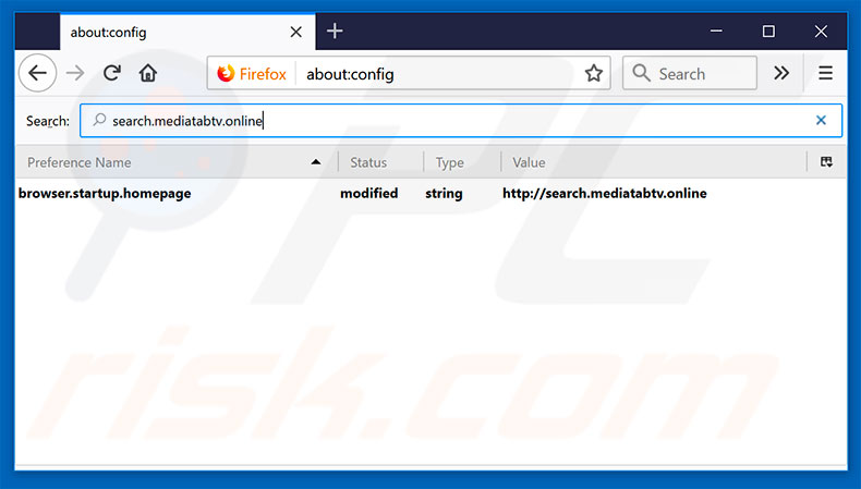 Eliminar search.mediatabtv.online del motor de búsqueda por defecto de Mozilla Firefox 
