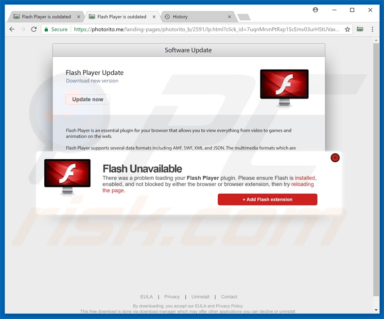 La extensión Photorito promocionada a través de ventanas emergentes de actualización falsa del Flash Player