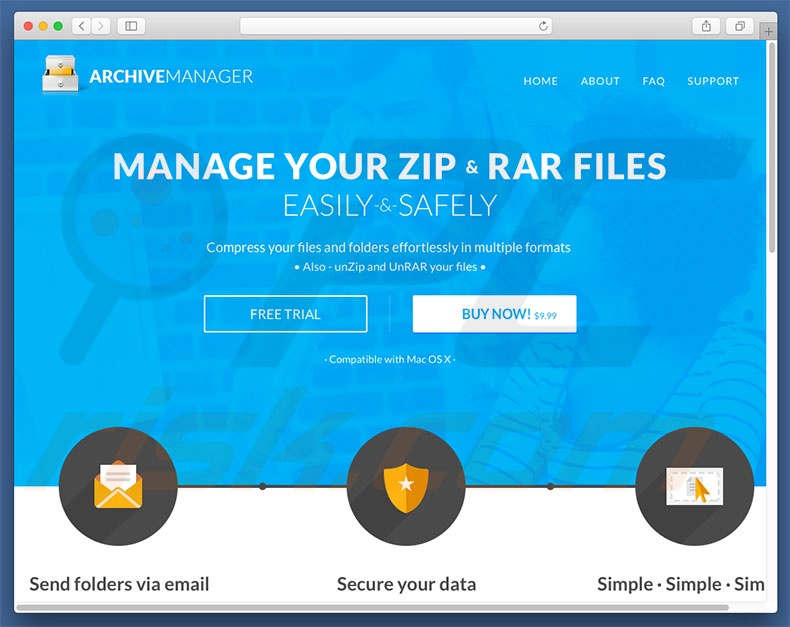 Sitio web que promueve el secuestrador de archivos Zip