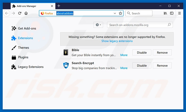 Eliminando hp.mysearch.com de las extensiones de Mozilla Firefox
