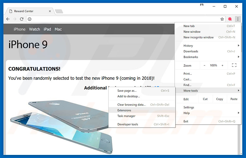 Eliminando los anuncios de You've Been Selected To Test iPhone 9 de Google Chrome paso 1