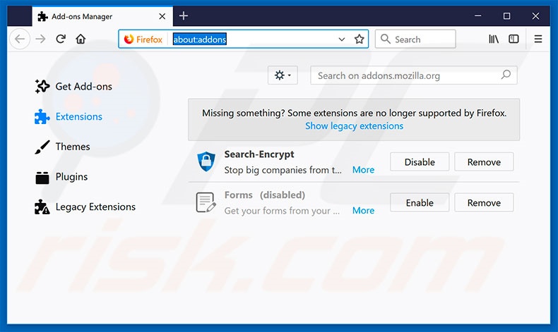 Eliminando extensiones engañosas de Mozilla Firefox paso 2