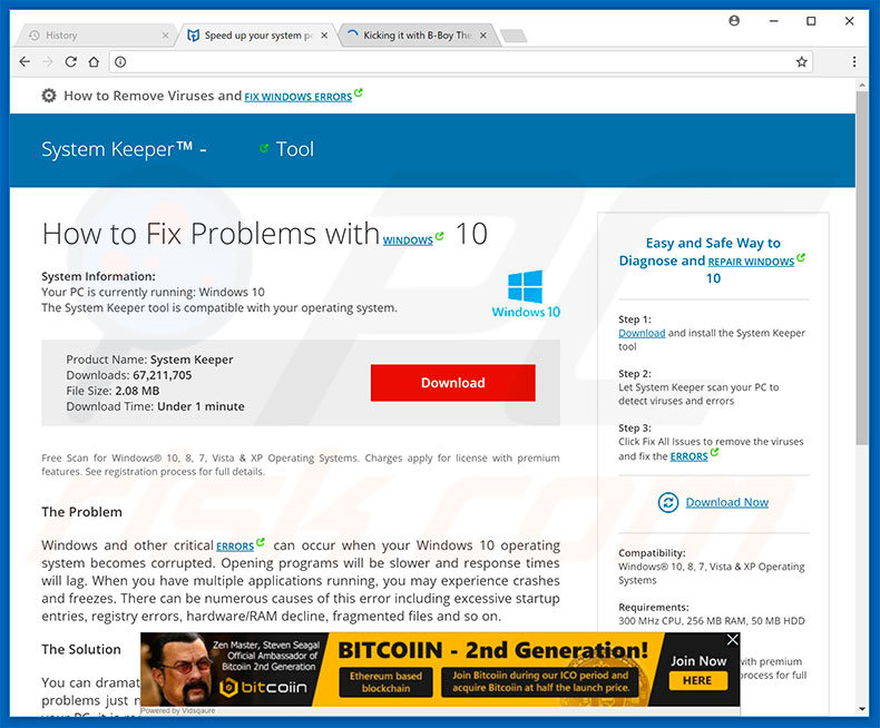 Your Windows 10 Is Infected With 3 Viruses promocionando System Keeper