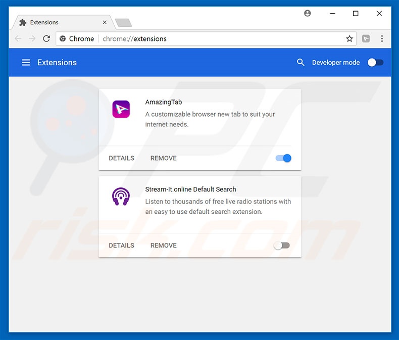 Eliminando las extensiones relacionadas con feed.amazingtab.com de Google Chrome