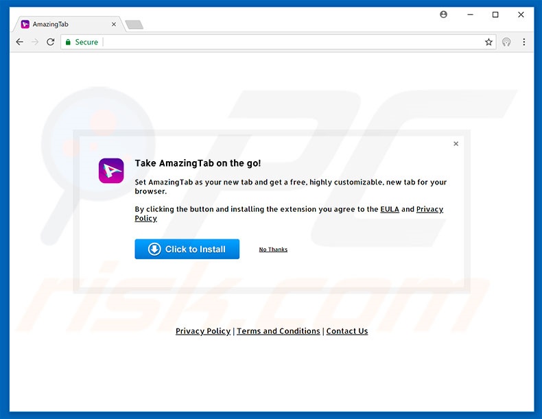 Sitio web destinado a promocionar el secuestrador de navegadores AmazingTab