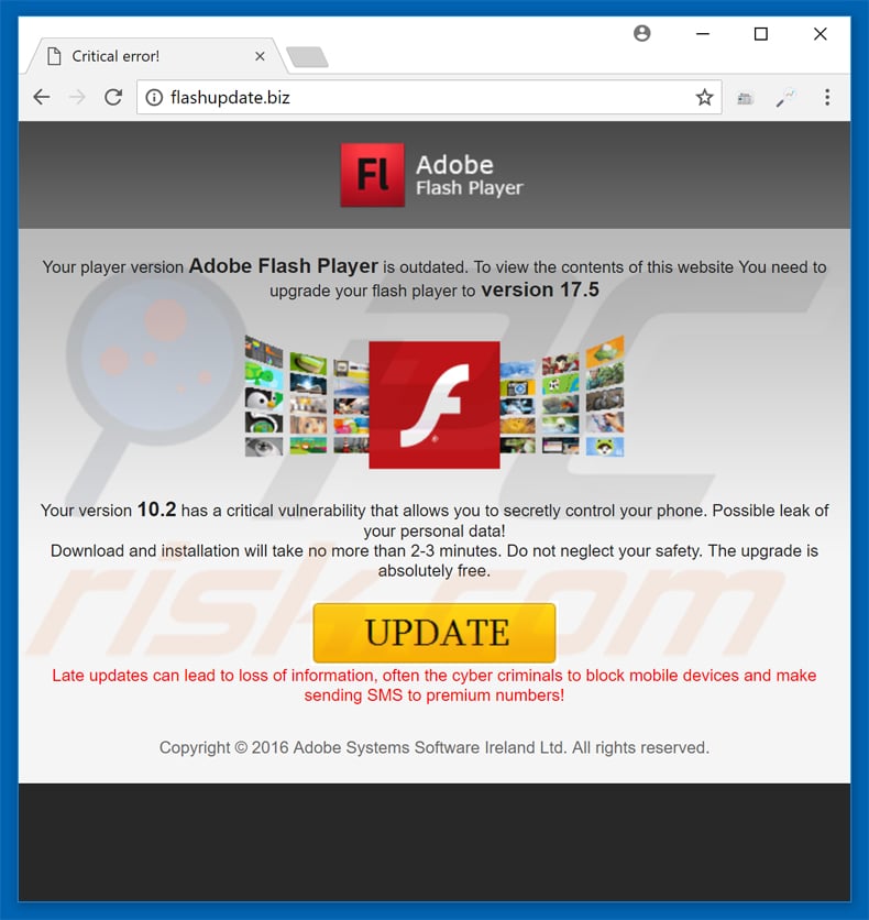 Falso Adobe Flash spyware Android .apk