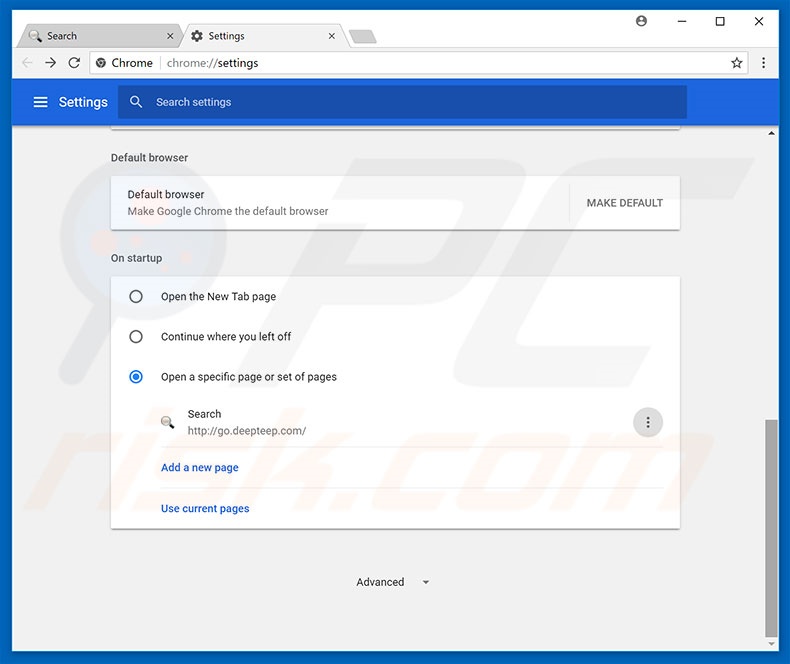 Eliminando go.deepteep.com de la página de inicio de Google Chrome