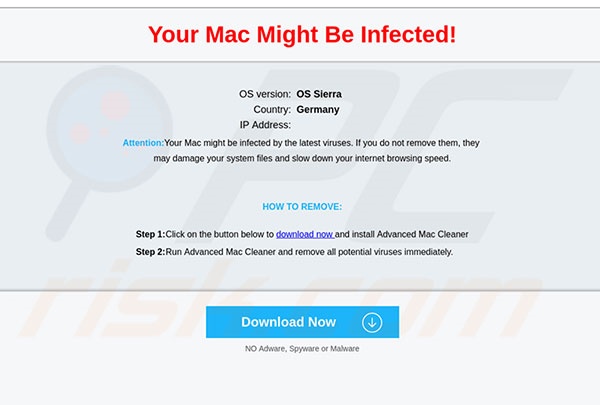 Sitio web dudoso usado para promocionar Mac Ads Cleaner