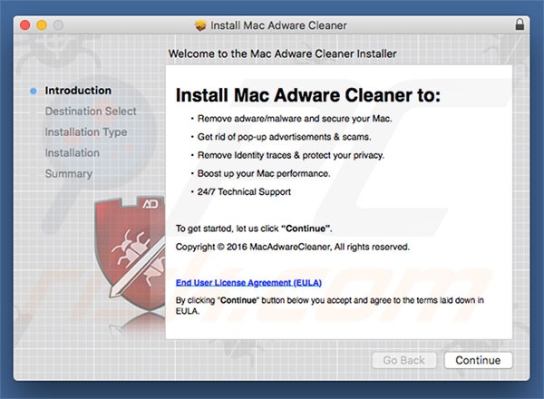Instalador engañoso usado para promocionar  Mac Adware Cleaner