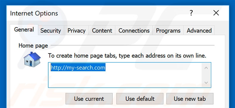 Eliminando my-search.com de la página de inicio de Internet Explorer