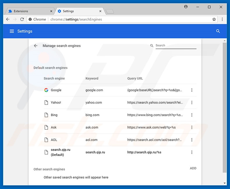Eliminando qip.ru del motor de búsqueda por defecto de Google Chrome